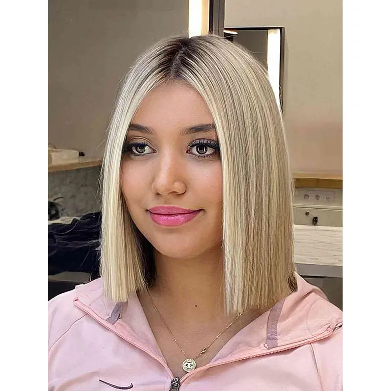Mid Length Wigs Straight Bobs Wigs Synthetic Lace Front Wigs