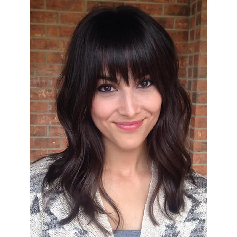 16" Monofilament Wavy Black Long Wigs