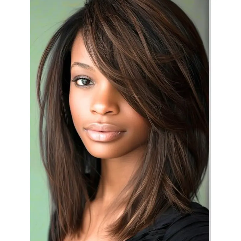 African American Human Hair Wigs With Bangs Monofilament 16" Wigs