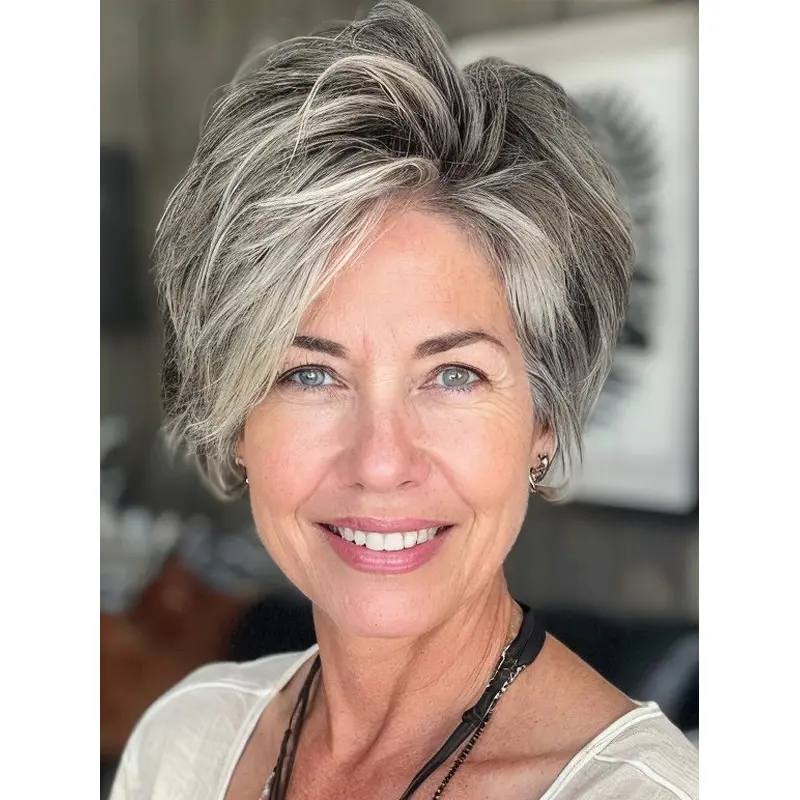 Grey Wigs Short Lace Front Synthetic Wigs