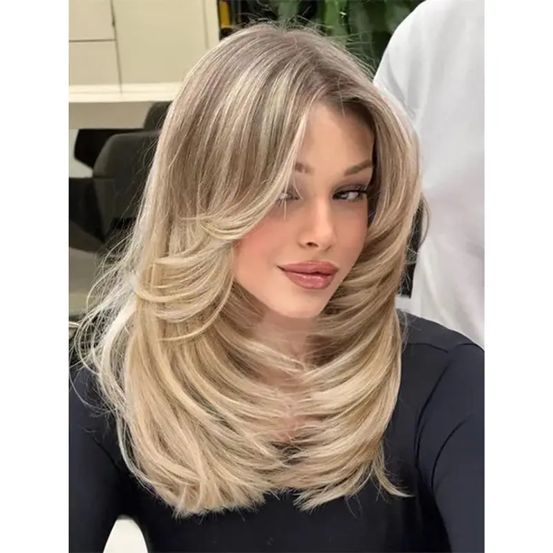 Long Hair Wigs For Women Wavy Blonde Synthetic Layered Wigs Lace Front Framing Wigs