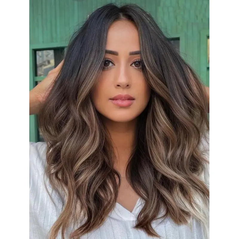 Wigs Long Hair Lace Front Wavy Brown Wigs Without Bangs Synthetic Wigs