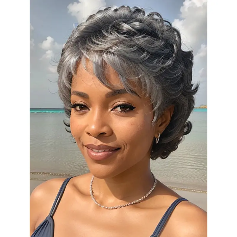 Gray And Black Wigs For African American Salt And Pepper Curly Lace Front Wigs