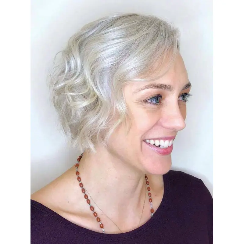 Short Bob Wig Wavy Lace Front 8" Platinum Blonde Synthetic Wigs