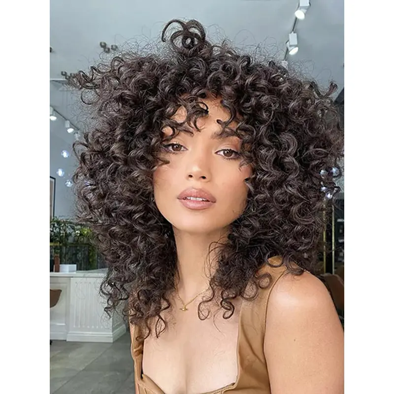 Monofilament Curly 16" Long Black Curly Wig