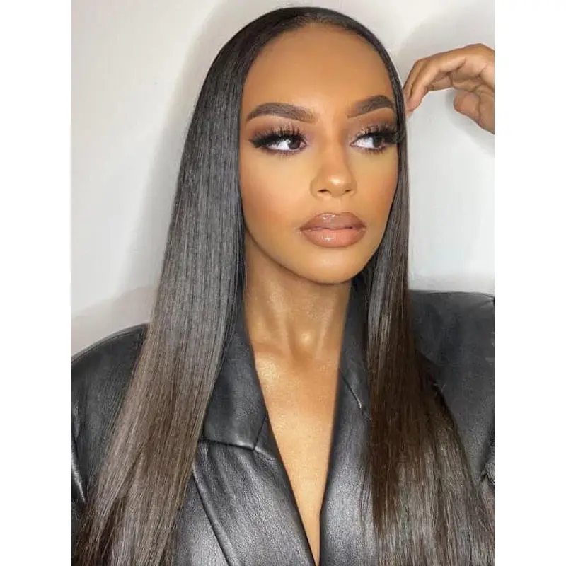 African American Human Hair Wigs With Bangs Monofilament 24" Wigs