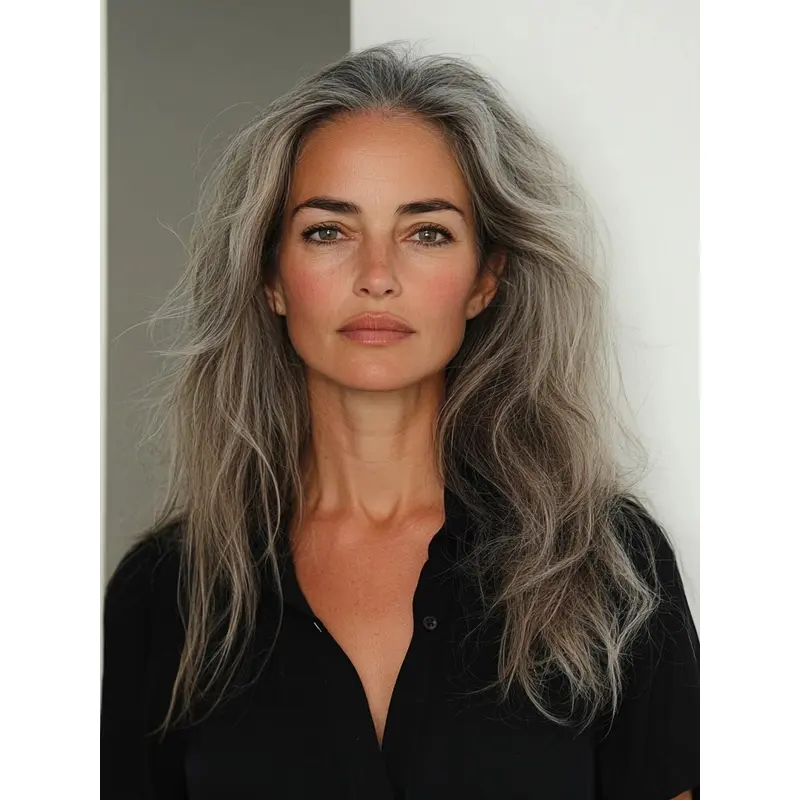 Grey Wig Synthetic Without Bangs 18" Straight Monofilament Long Wigs
