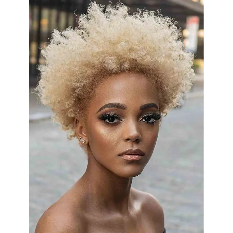 Short Blonde Wigs For African American 6" Without Bangs Monofilament Wigs
