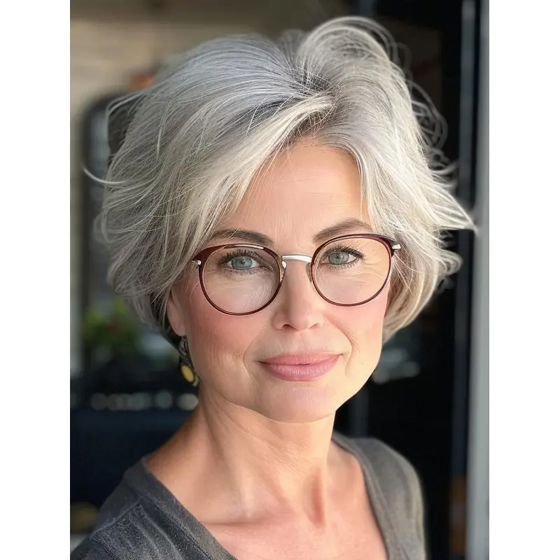 Short Grey Hair Wigs Lace Front Straight Without Bangs 6" Wigs