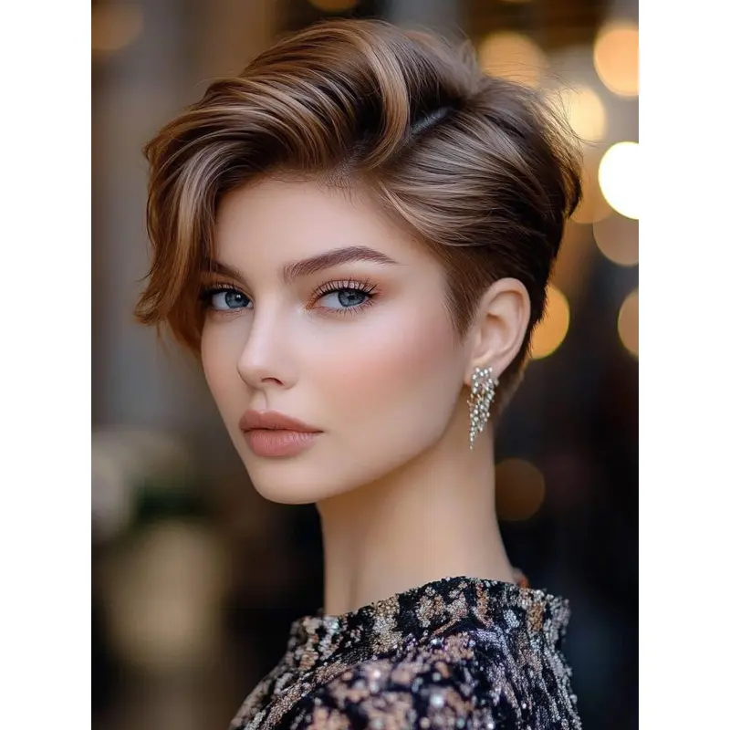 Short Straight Wigs Synthetic Boycuts Lace Front Brown 6" Wigs
