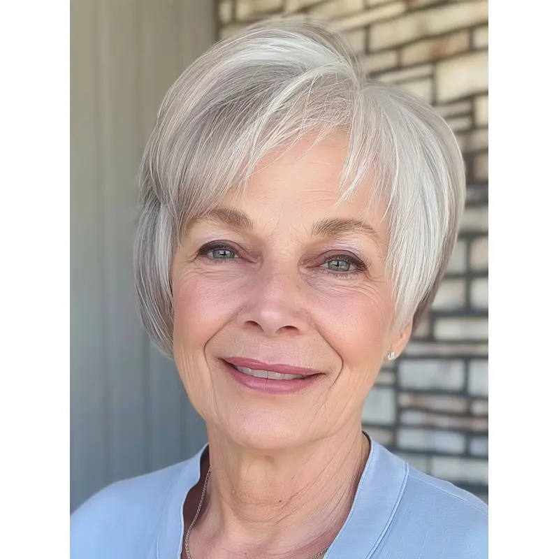 Straight Hair Bob Wig Monofilament Short Remy Human Hair White 8" Wigs