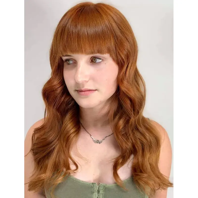 Lace Front Wigs Copper Long Wavy Synthetic Heavy Fringe Wigs