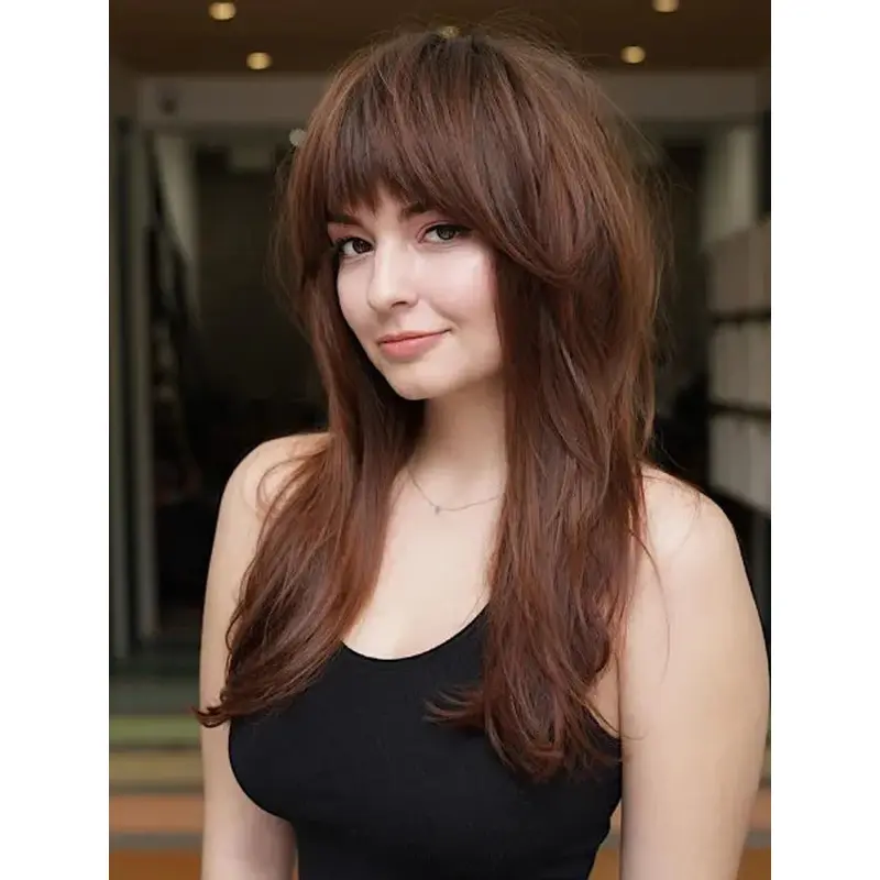 Long Straight Wig Brown Human Hair Wig Lace Front Long Wigs