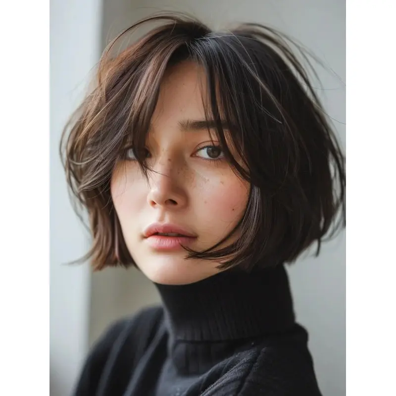 Short Bob Hairstyles Wigs Lace Front With Bangs 8" Wavy Wigs