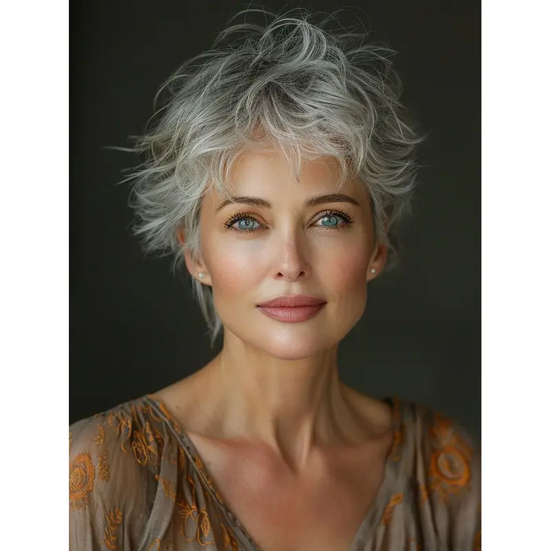 Short Grey Wigs For Women With Bangs Wavy Monofilament Wigs
