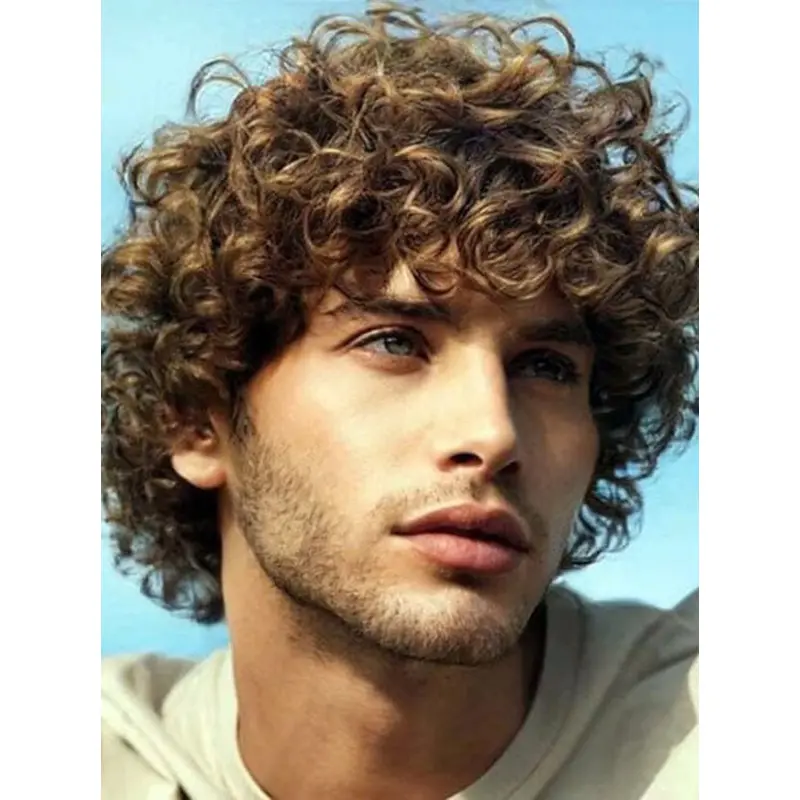 Wig For Man 8" Short Monofilament With Bangs Blonde Wigs