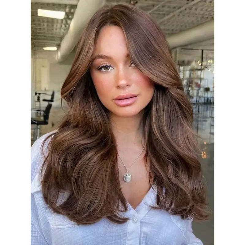 16" Remy Human Hair Lace Front Long Brown Wigs