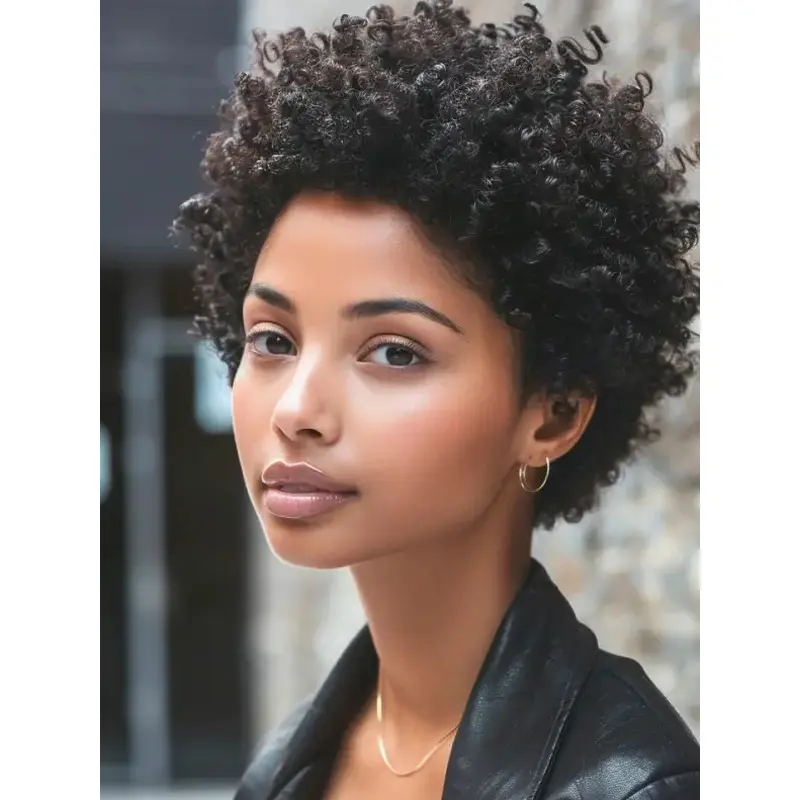 Short Curly Bob Wigs For African American Monofilament 6" Black Wigs