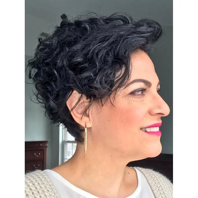 Short Curly Wigs For Older Ladies Black 6" Layered Wigs