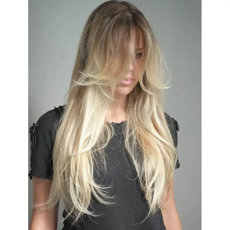 Wigs Blonde Long Exquisite Synthetic Lace Wig Wavy Long Layerd Wigs