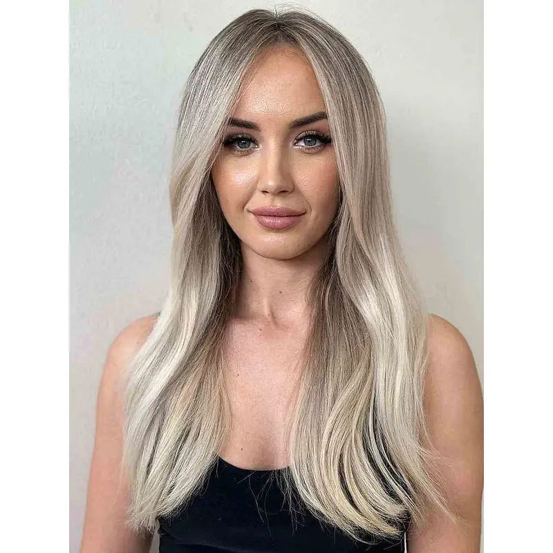 Without Bangs 18" Long Blonde Human Hair Wigs