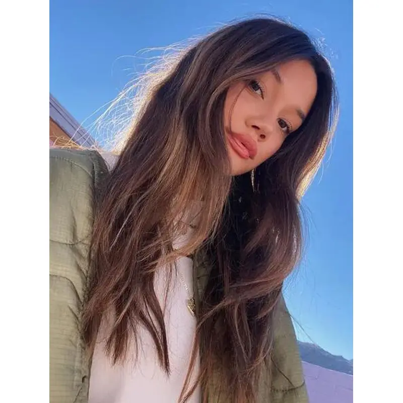 Long Dark Brown Wig 24" Lace Front Wavy Synthetic Barely-There Layers Wigs