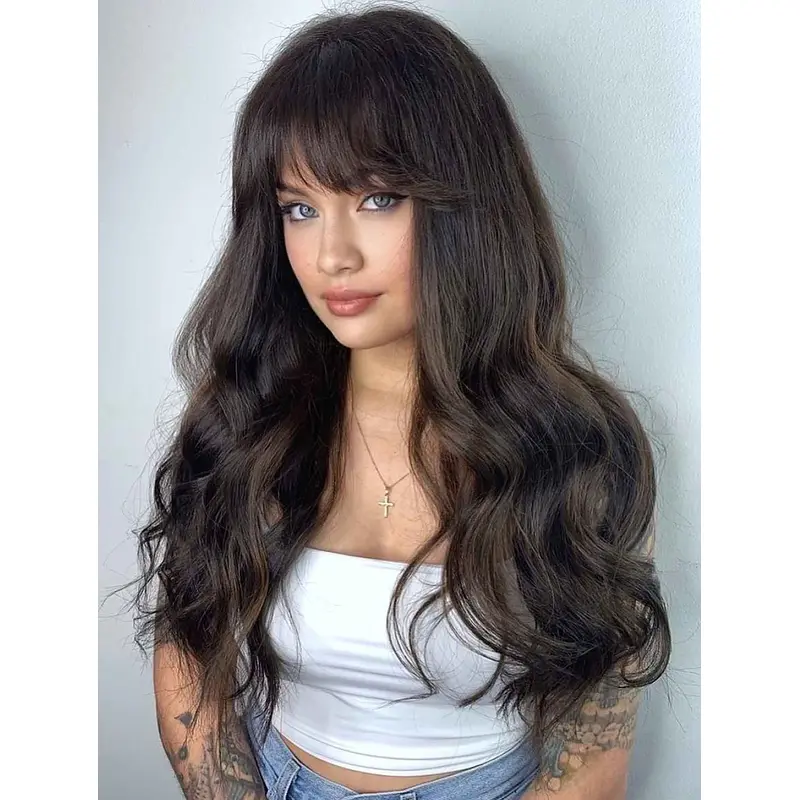Long Hair Wigs For Women With Bangs Lace Front Wigs Synthetic Wigs
