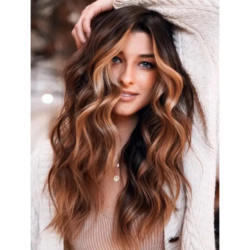 Long Hair Wigs Wavy Brown Synthetic Natural Lace Wig Long Layers Hair