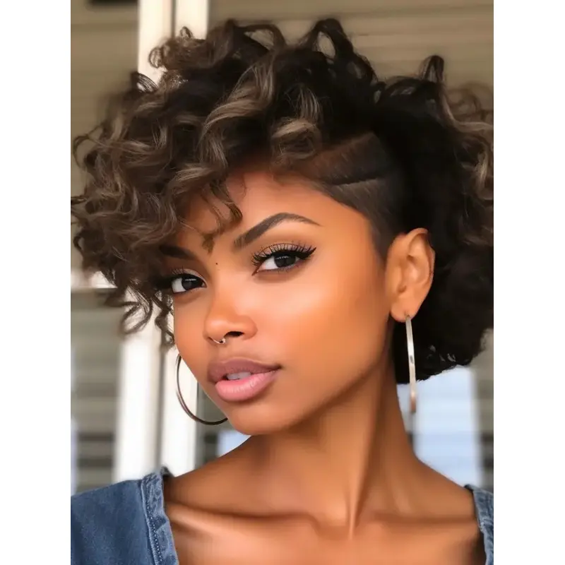Natural Wigs For African American Brown Curly 8" Wigs