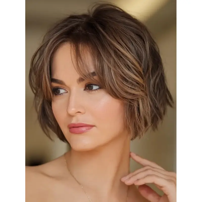 Short Style Bob Wigs Monofilament Layered 8" Wavy Wigs