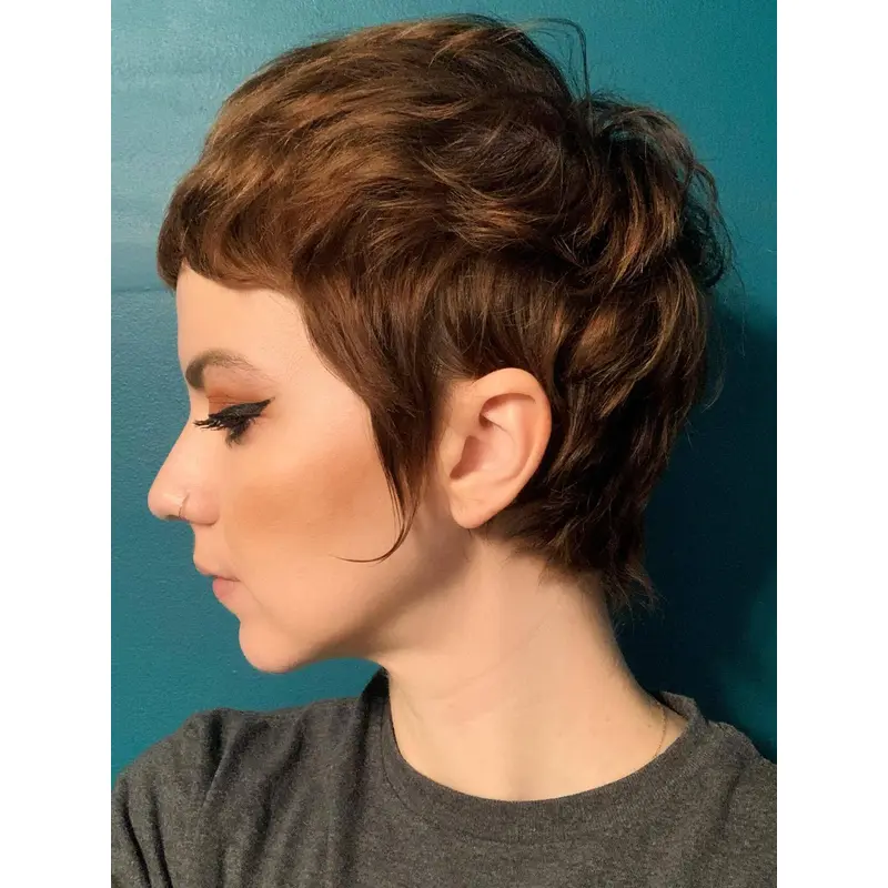 Short Wavy Wigs Synthetic Boycuts Brown 6" Monofilament Wigs