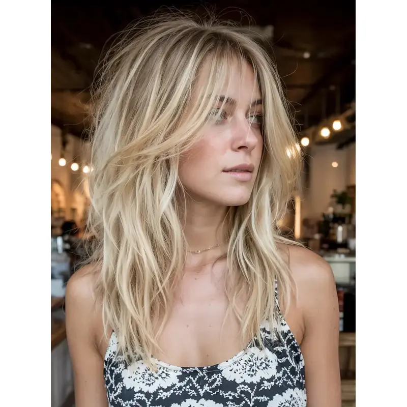 Blonde Long Wigs Lace Front 16" Layered Wavy Wigs