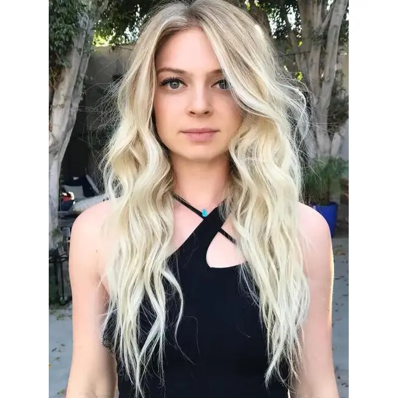 Celebrity Wig Wearers Lace Front Wavy Blonde Synthetic Long Layered Wigs