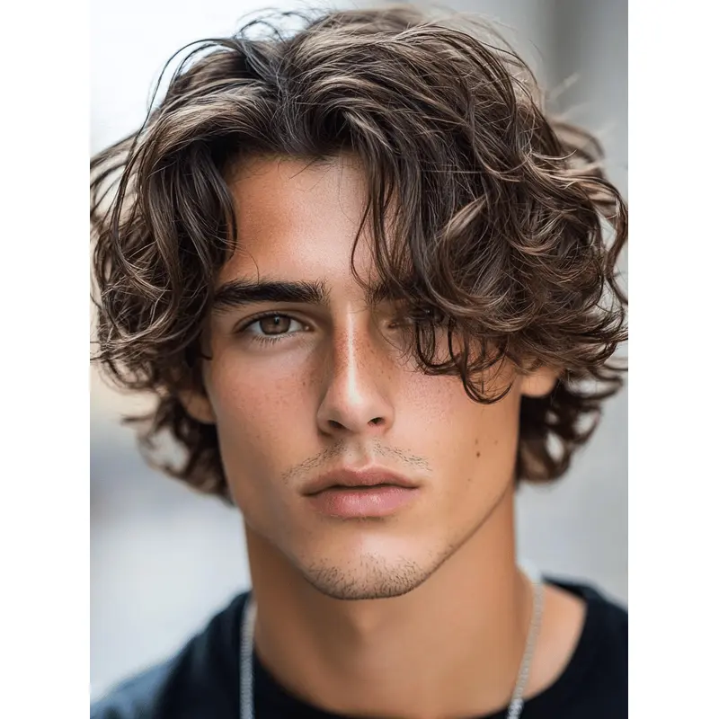 Lace Wigs Men With Bangs 8" Curly Remy Human Hair Wigs