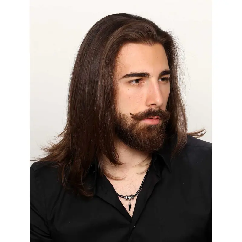 Brown Synthetic Capless Straight Long Flipped Ends For Men Wigs