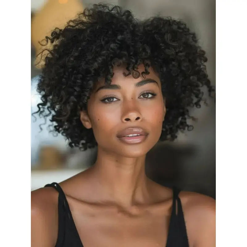 Pixie Cut Wigs For African American Curly Black With Bangs Wigs