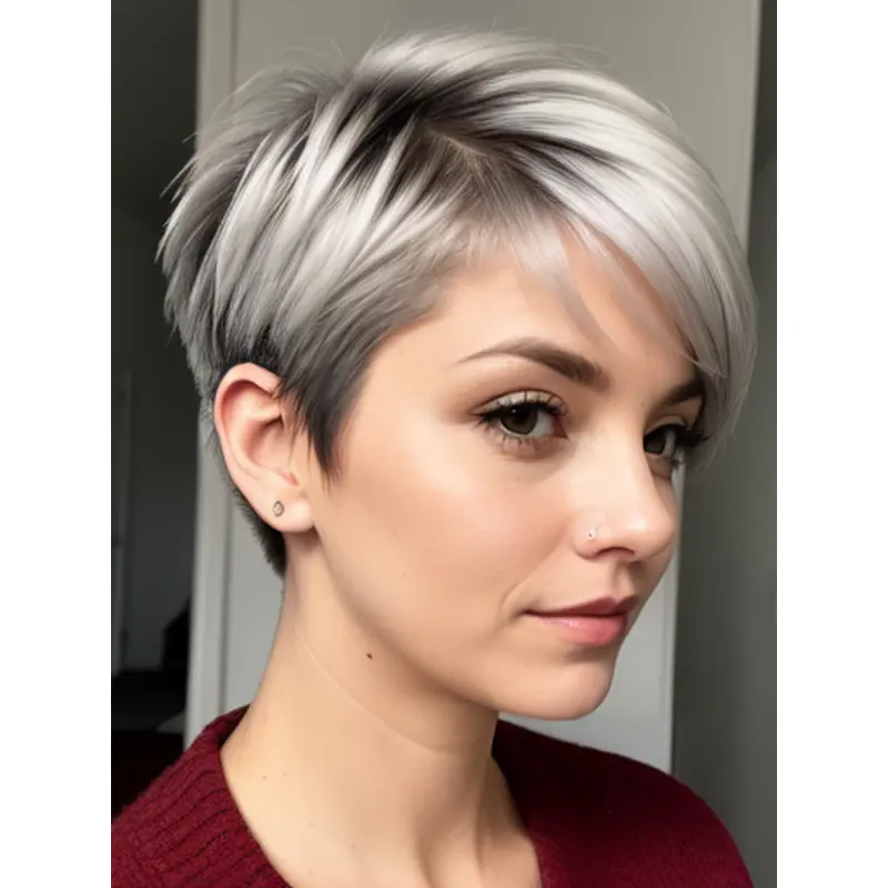 Silver Grey Real Hair Wigs Short Boycuts Lace Front 6" Straight Wigs