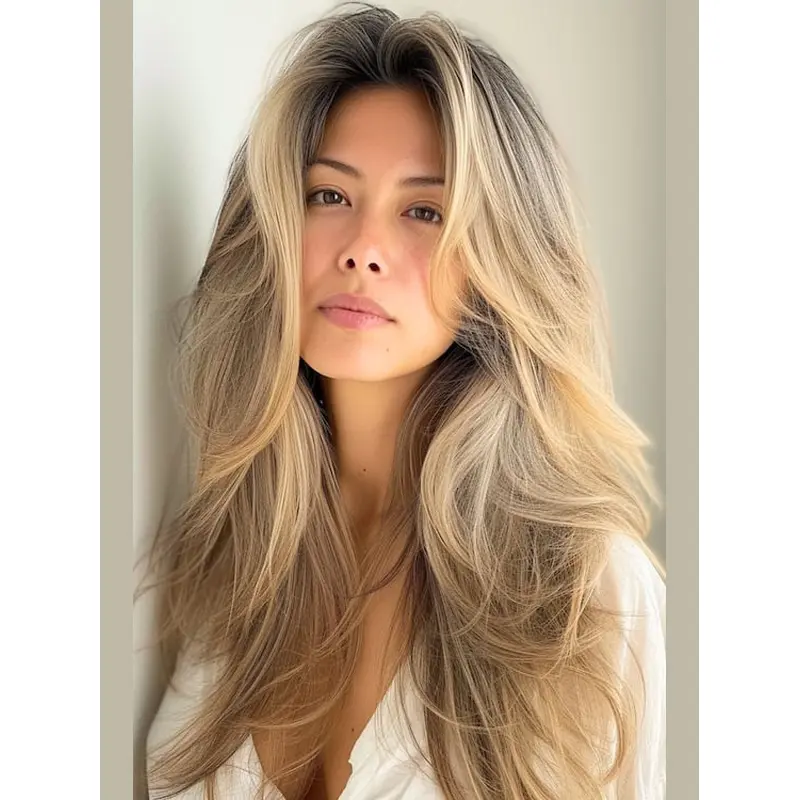 18" Layered Monofilament Long Blonde Human Hair Wig