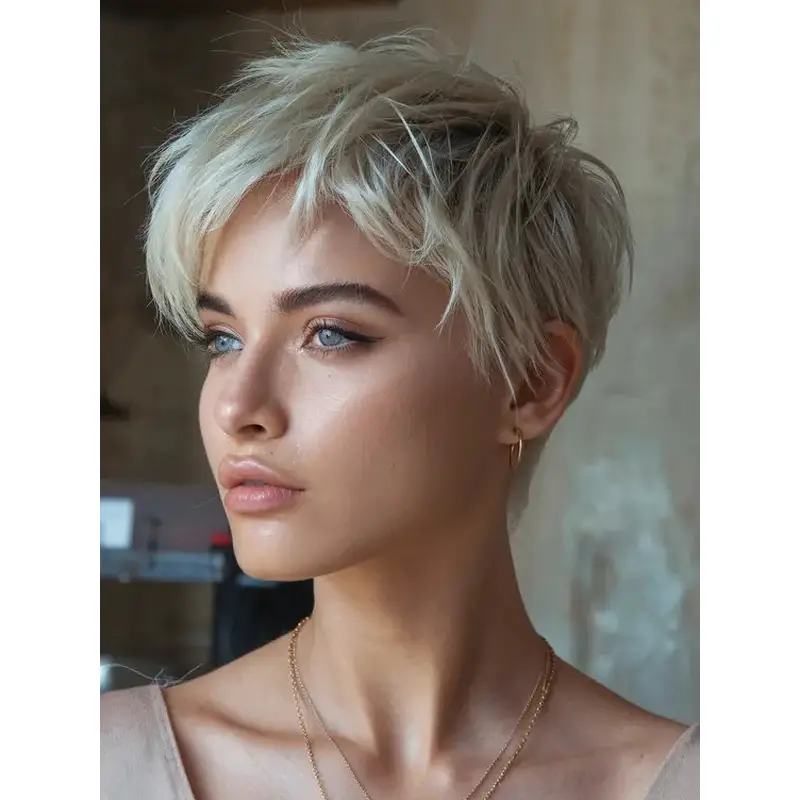 Human Short Wigs Straight Platinum Blonde 6" Boycuts Lace Front Wigs