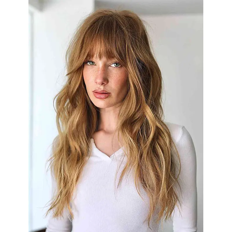 Long Wigs Lace Front Straight Wigs With Bangs Synthetic Wigs