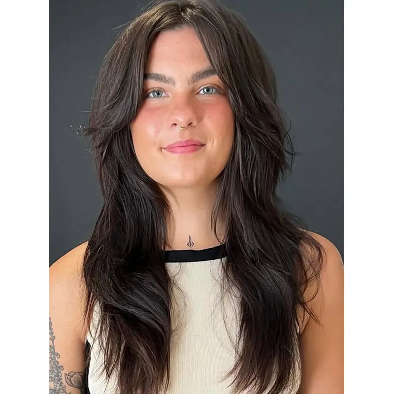 Black Long Hair Wig Wavy Layered 20" Lace Front Wigs