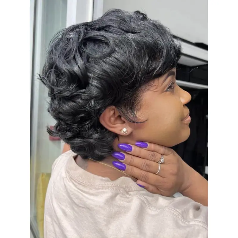 Human Hair Wigs African American Black Curly With Bangs Wigs