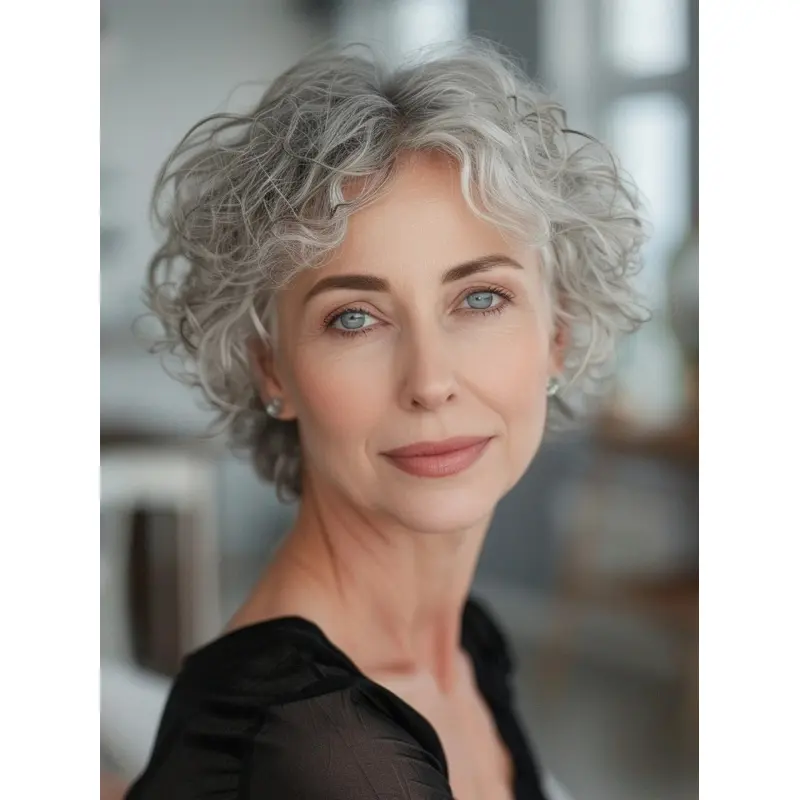 Short Curly Wigs Monofilament Remy Human Hair 6" Bobs Grey Wigs