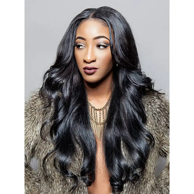 Black African Wigs Without Bangs Monofilament 26" Wigs