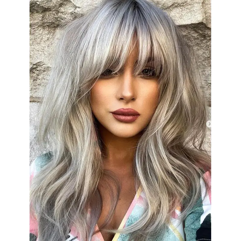 Long Blonde Wigs With Bangs Straight Wigs Synthetic Lace Front Wigs