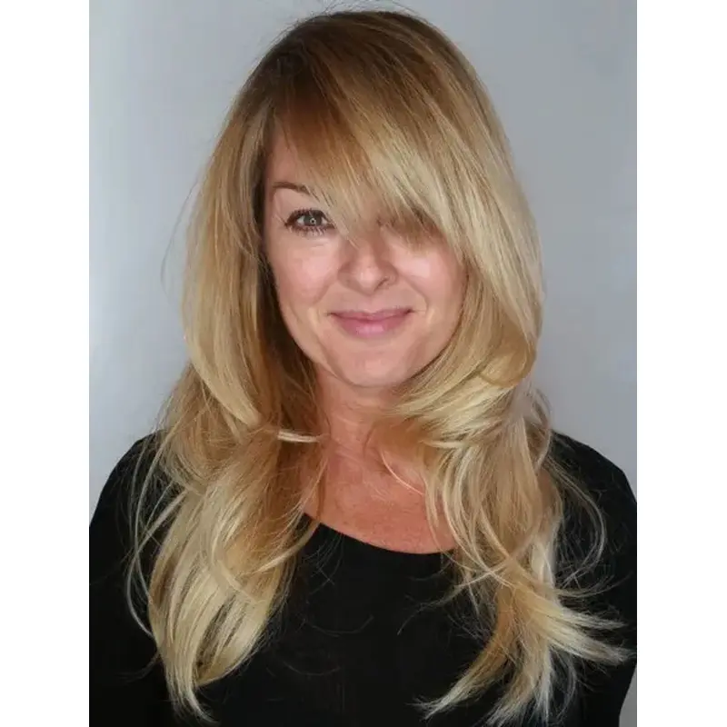 Long Wigs With Bangs Wavy Blonde Synthetic Wig Lace Long Layered Wigs
