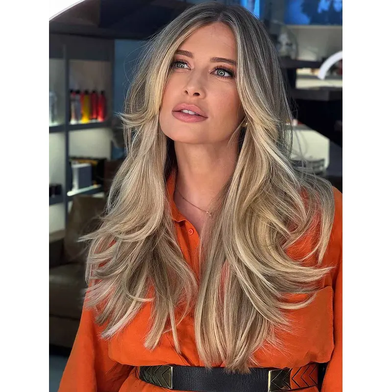 Monofilament With Bangs 18" Wavy Long Hair Wigs With Bangs