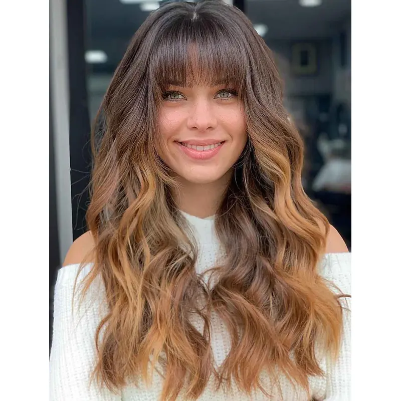 Wigs Long Hair With Bangs Wavy Wigs Synthetic Lace Front Wigs
