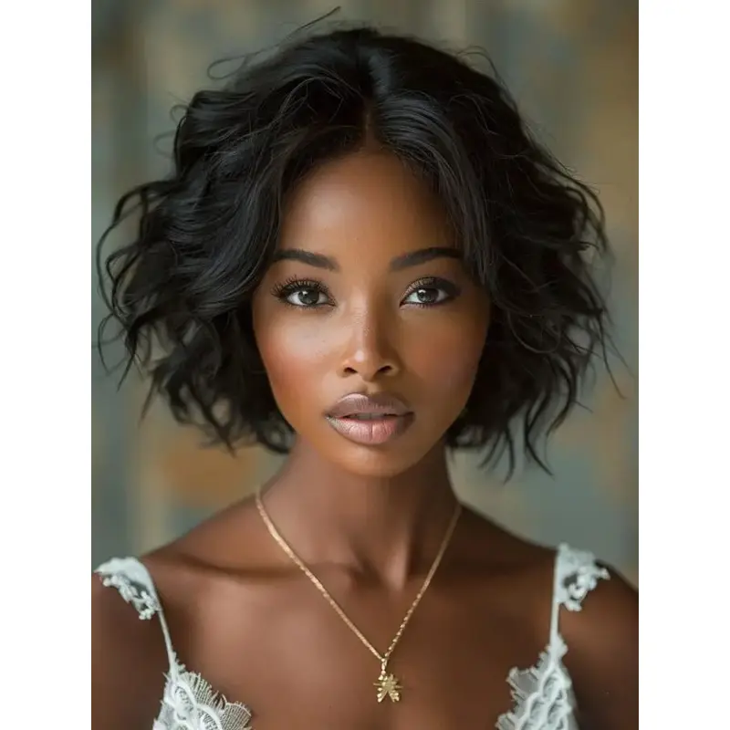 African American Short Bob Wigs Remy Human Hair Monofilament 8" Wigs