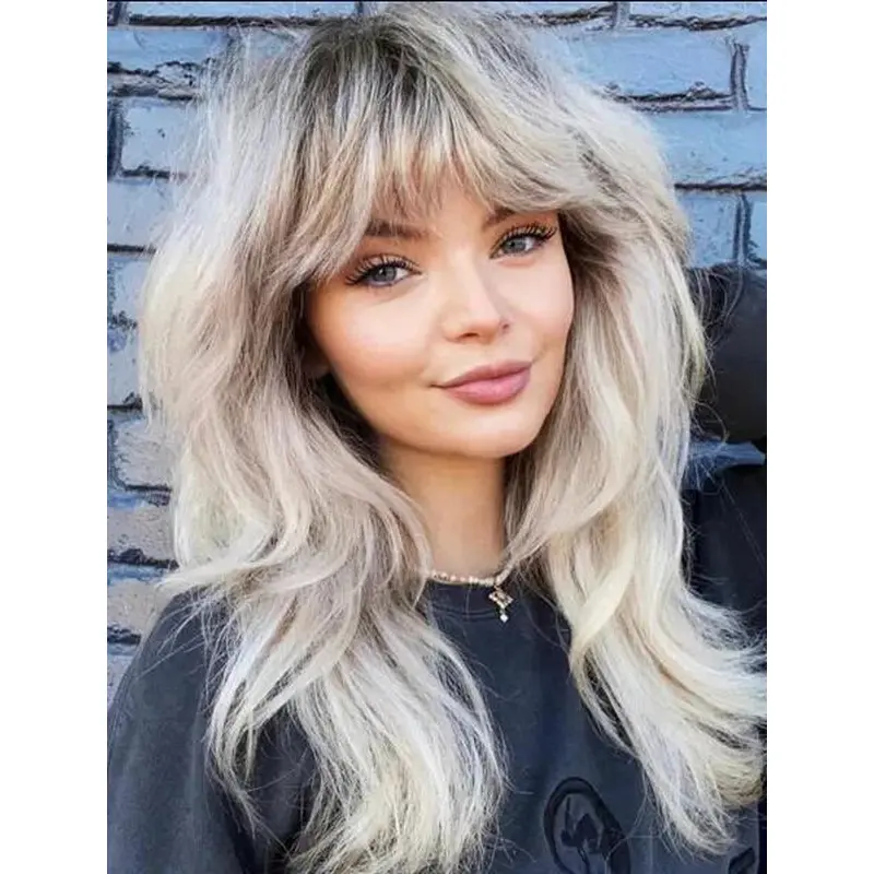 Blonde Wavy Wig Long Lace Front Synthetic Layered 90s Supermodel Layers Wigs
